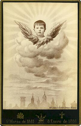Zaragoza, retrato del rostro de un niño anónimo enmarcado en dos alas, sobre los perfiles de la Basílica del Pilar. M. Pescador.