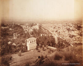 Granada, el Generalife, la Alhambra y la ciudad desde la Silla del Moro. Léon et Lévy