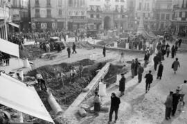 Obras de remodelación de la plaza de la Constitución. Enero de 1960. Málaga, España