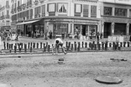 Obras de remodelación en la plaza de la Constitución. Marzo de 1960. Málaga, España