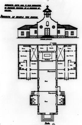 Proyecto de escuela tipo especial. Patronato mixto para el plan quinquenal de educación primaria en la provincia de Málaga. Hacia 1955. España.