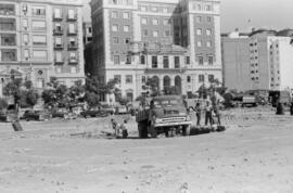 Plaza de la Marina. Obras de remodelación. Septiembre de 1963. Málaga, España.