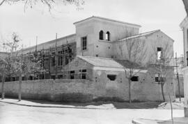 Obras. Vista desde la calle Martínez Barrionuevo esquina con López Domínguez. Marzo de 1954. Málaga. España.