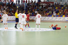 Partido España contra Bielorrusia. 14º Campeonato del Mundo Universitario de Fútbol Sala 2014 (FUTSAL). Antequera. Julio de 2014