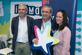 José Ángel Narváez y Diego Vera Jurado en el estand de la Fundación General de la UMA. Jornadas de Puertas Abiertas de la Universidad de Málaga. Complejo Polideportivo Universitario. Abril de 2018