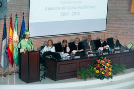 Intervención de Luis Gómez Jacinto en la Apertura del Curso Académico 2017/2018 de la Universidad de Málaga. Salón de actos de la Facultad de Turismo. Septiembre de 2017