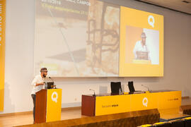Carles Oliver Barceló. Presentación del proyecto "Ecobarrio UAC2 en Campos, Mallorca". V Foro Arquia/Próxima 2016: Futuro Imperfecto. Paraninfo. Octubre de 2016