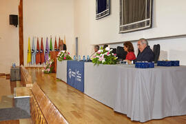 Intervención de Adelaida de la Calle. Homenaje al personal que cumple 25 años al servicio de la Universidad de Málaga y al personal jubilado. Paraninfo. Julio de 2013