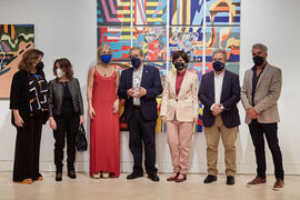 Foto de grupo tras la inauguración de la exposición "Eugenio Chicano Siempre". Museo de Málaga. Mayo de 2021
