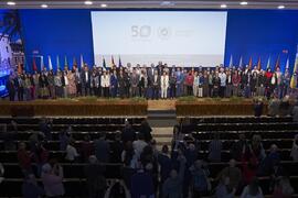 Foto de grupo. Toma de posesión de nuevos catedráticos y profesores titulares de la Universidad de Málaga. Paraninfo. Noviembre de 2023