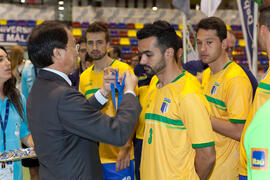 Medalla de plata para Brasil. Acto de clausura y entrega de medallas. 14º Campeonato del Mundo Universitario de Fútbol Sala 2014 (FUTSAL). Antequera. Julio de 2014