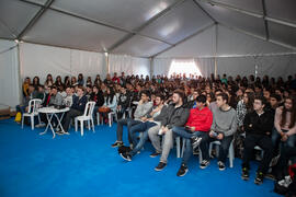 Alumnado asistente a una charla informativa. Jornadas de Puertas Abiertas de la Universidad de Málaga. Complejo Polideportivo Universitario. Abril de 2016