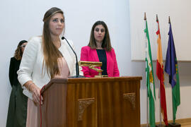 Intervención de una alumna en su graduación de Máster de la Facultad de Ciencias Económicas y Empresariales de la Universidad de Málaga. Paraninfo. Mayo de 2017
