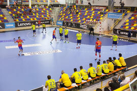 Partido Rumanía - España. Categoría masculina. Campeonato del Mundo Universitario de Balonmano. Antequera. Julio de 2016