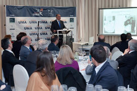 Juan José Sánchez Luque en su nombramiento como Alumno de Honor de la Universidad de Málaga y Presidente de Honor de la Unión Profesional Sanitaria de Málaga (UPROSAMA). AC Málaga Palacio. Febrero de 2015