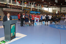 Intervención de Rosaura Méndez. Ceremonia de clausura del Campeonato del Mundo Universitario de Balonmano. Antequera. Julio de 2016