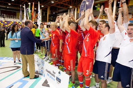Medalla de oro para Rusia. Acto de clausura y entrega de medallas. 14º Campeonato del Mundo Universitario de Fútbol Sala 2014 (FUTSAL). Antequera. Julio de 2014