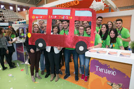 José Ángel Narváez en el estand de la Facultad de Turismo. Jornadas de Puertas Abiertas de la Universidad de Málaga. Complejo Polideportivo Universitario. Abril de 2018