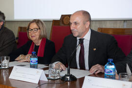 Adelaida de la Calle y Eugenio José Luque en la inauguración de las IX Jornadas Andaluzas de Enseñanza de Economía. Facultad de Ciencias Económicas y Empresariales. Febrero de 2016