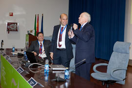 José Luis Chinchilla, Ignacio Ara y Juan Francisco Marcos. Primer panel de expertos del 6º Congreso Internacional de Actividad Física Deportiva para Mayores. Escuela Técnica Superior de Ingeniería de Telecomunicaciones y de Informática. Marzo de 2015