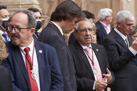 Acto de la Hermandad de los Estudiantes en la Catedral. Plaza del Obispo, Málaga. Abril de 2022