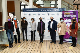Autoridades. Inauguración del Día Internacional Contra la Violencia Machista. Edificio del Rectorado de la Universidad de Málaga. Noviembre de 2020