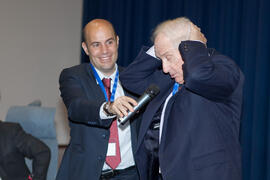 Ignacio Ara y Juan Francisco Marcos. Primer panel de expertos del 6º Congreso Internacional de Actividad Física Deportiva para Mayores. Escuela Técnica Superior de Ingeniería de Telecomunicaciones y de Informática. Marzo de 2015