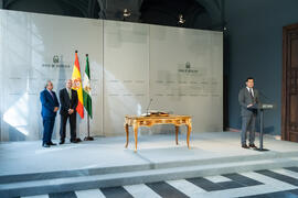 Intervención de Juan Manuel Moreno Bonilla. Toma de posesión de D. José Ángel Narváez Bueno como Rector de la Universidad de Málaga. Palacio de San Telmo, Sevilla. Enero de 2020