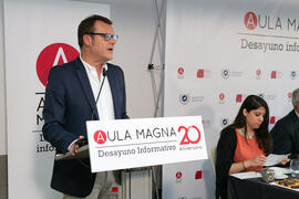 Intervención de Miguel Gaona. Desayuno Informativo de Aula Magna con motivo de su XX Aniversario. Consejo de Estudios Sociales y Comercio de la Universidad de Málaga. Mayo de 2018