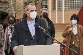 Juan Antonio Perles. Inauguración de la escultura "6+1", de José Ignacio Díaz de Rábago. Facultad de Ciencias de la Educación y Psicología. Campus de Teatinos. Enero de 2022