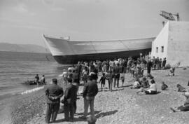 Málaga. Bendición y botadura del casco del buque pesquero Torcal. Marzo de 1963