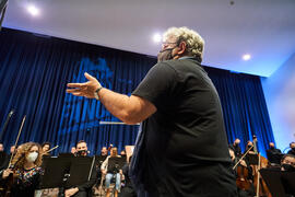 Miguel Romea. Ensayo del concierto de Bandas Sonoras de la 31 edición de Fancine de la Universidad de Málaga. Auditorio de la Escuela Técnica de Ingeniería de Telecomunicaciones e Informática. Noviembre de 2021