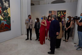 Autoridades visitan la exposición "Eugenio Chicano Siempre" en su inauguración. Museo de Málaga. Mayo de 2021