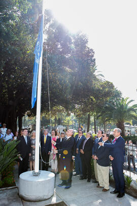 Izado de la bandera de la ONU. Presentación del Centro Internacional de Autoridades y Líderes. Ayuntamiento de Málaga. Julio de 2018
