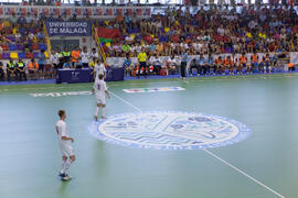 Partido España contra Bielorrusia. 14º Campeonato del Mundo Universitario de Fútbol Sala 2014 (FUTSAL). Antequera. Julio de 2014