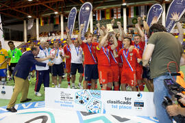Medalla de oro para Rusia. Acto de clausura y entrega de medallas. 14º Campeonato del Mundo Universitario de Fútbol Sala 2014 (FUTSAL). Antequera. Julio de 2014