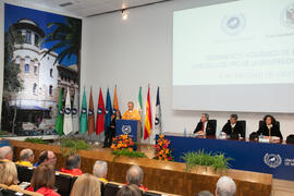 Lázaro Rodríguez Ariza en la imposición de la Medalla de Oro de la Universidad de Málaga a la Universidad de Granada. Paraninfo. Diciembre de 2016