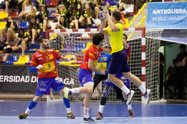 Partido Rumanía - España. Categoría masculina. Campeonato del Mundo Universitario de Balonmano. Antequera. Julio de 2016