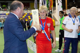 Medalla de oro para Rusia. Acto de clausura y entrega de medallas. 14º Campeonato del Mundo Universitario de Fútbol Sala 2014 (FUTSAL). Antequera. Julio de 2014