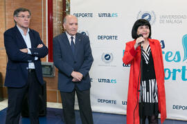 Intervención de Tecla Lumbreras. Inauguración de la exposición "Málaga en el Objetivo". Complejo Polideportivo Universitario. Mayo de 2019