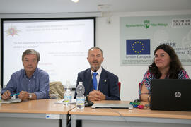 Mesa redonda con Miguel Ángel Troitiño, Francisco José Rodríguez y Alicia Castillo. Curso "Patrimonio y Turismo Cultural". Cursos de Verano de la Universidad de Málaga. Vélez Málaga. Julio de 2018