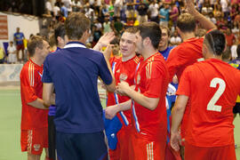 Saludo final. Partido Rusia contra Brasil. 14º Campeonato del Mundo Universitario de Fútbol Sala 2014 (FUTSAL). Antequera. Julio de 2014