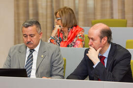 Telémaco Talavera y Félix García Lausín. Primera sesión del X Pleno del Consejo Universitario Iberoamericano (CUIB) en la Universidad de Málaga. Rectorado. Marzo de 2012