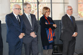 José Sánchez Maldonado, Adelaida de la Calle, Aquilino Alonso y Manuel Jiménez Barrios en la toma de posesión de D. José Ángel Narváez Bueno como Rector de la Universidad de Málaga. Palacio de San Telmo, Sevilla. Enero de 2016