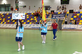 Salto a pista de los participantes. Acto de clausura y entrega de medallas. 14º Campeonato del Mundo Universitario de Fútbol Sala 2014 (FUTSAL). Antequera. Julio de 2014