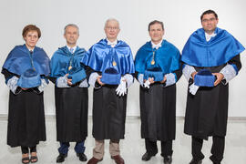 Retrato de grupo tras la investidura como Doctor "Honoris Causa" de Jean-Marie Lehn por la Facultad de Ciencias de la Universidad de Málaga. Edificio del Rectorado. Junio 2015