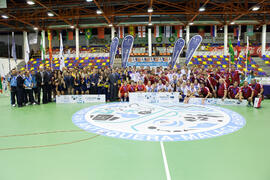 Equipos ganadores. Acto de clausura y entrega de medallas. 14º Campeonato del Mundo Universitario de Fútbol Sala 2014 (FUTSAL). Antequera. Julio de 2014