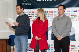 José Carlos Godoy, Sandra Reche y Daniel Mora en la graduación de los alumnos del CIE de la Universidad de Málaga. Centro Internacional de Español. Febrero de 2015