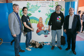 José Ángel Narváez, Ángel Idígoras, José Francisco Murillo y un alumno voluntario en las Jornadas de Puertas Abiertas de la Universidad de Málaga. Complejo Polideportivo Universitario. Marzo de 2017