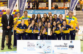 Medalla de oro para Brasil. Acto de clausura y entrega de medallas. 14º Campeonato del Mundo Universitario de Fútbol Sala 2014 (FUTSAL). Antequera. Julio de 2014